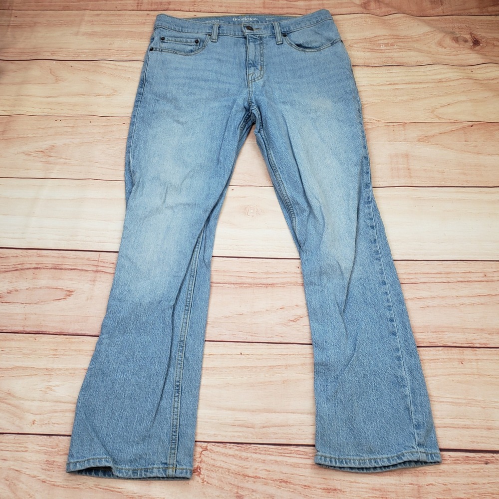 Goodfellow & Co Shirt Men 32x30 Straight Fit Light Wash Blue Denim Jeans Stretch